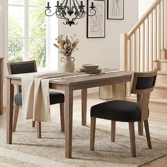 HNY Mid Century Modern Dining Chairs Set of 2, Farmhouse Linen Fabric by HNY