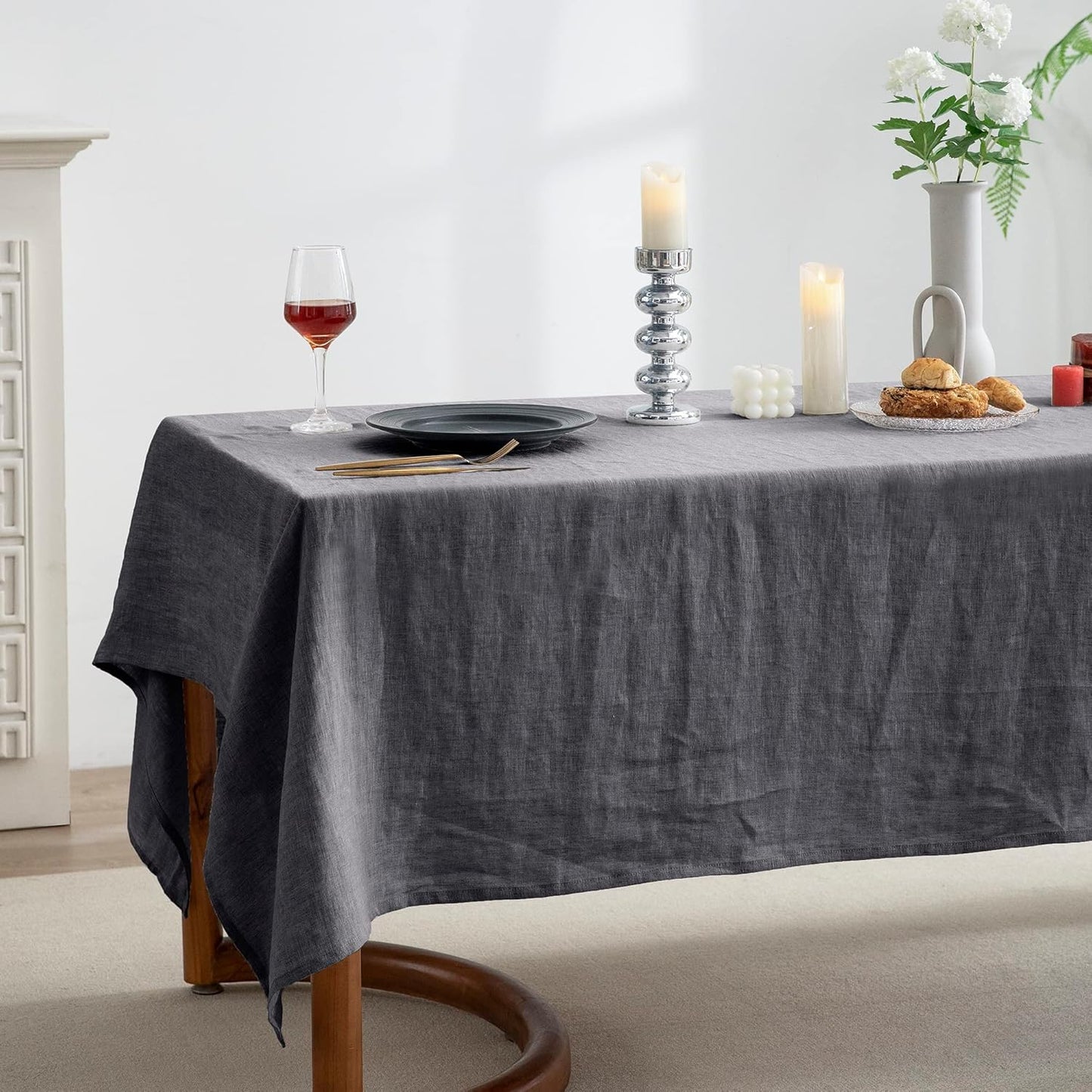 EVERLY 100% Pure Linen Rectangle Tablecloths 60x120Inches for Dining,Buffet Parties,Picnic,Events,Weddings and Restaurants,Decorative Halloween,Thanksgiving Machine Washable Tablecloths-Dark Grey