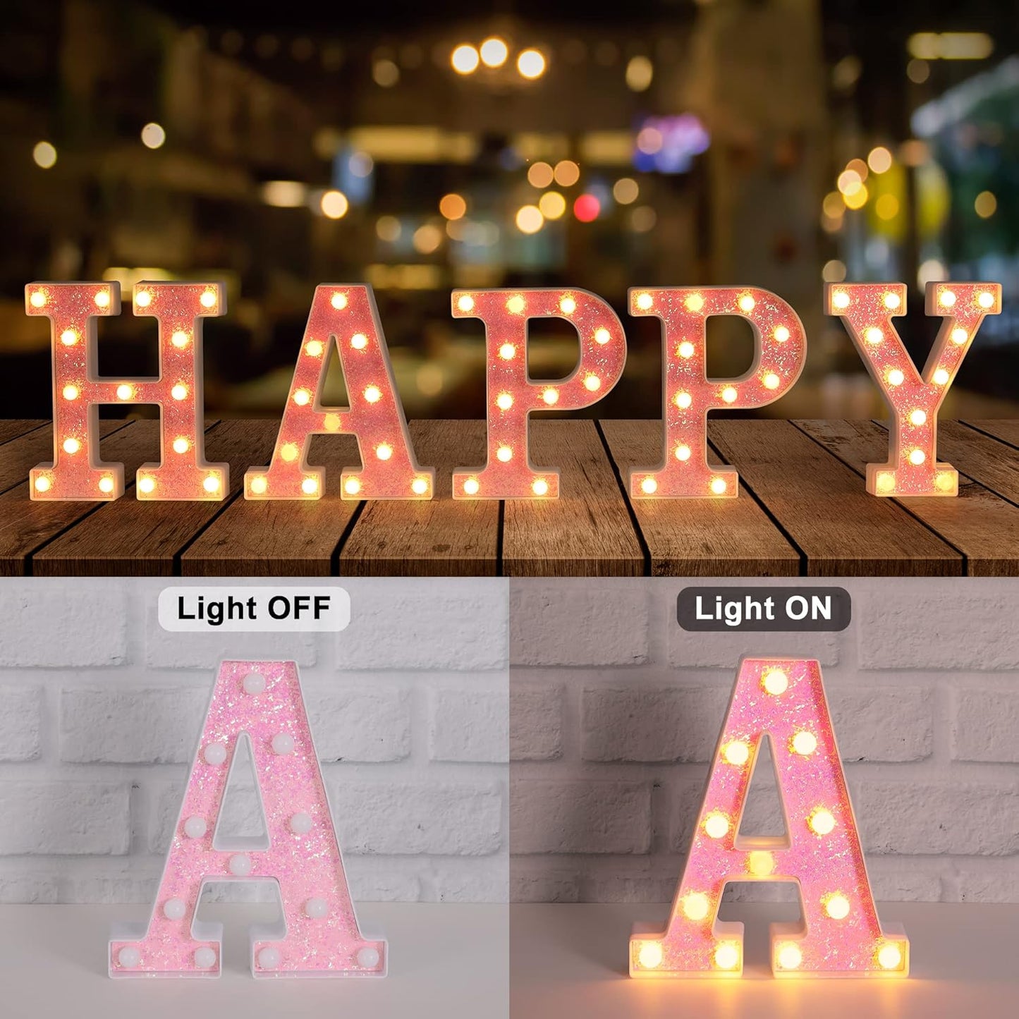 Foaky Pink Light up Letters，Pink Party Decorations,Girls Room Decor,Glitter Light Up Letters,Alphabet Letter Sign for Night Light Birthday Party Girls Gifts, Home Bar Decoration（E）