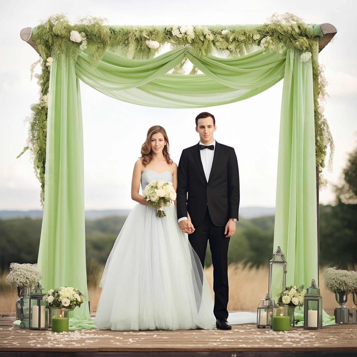 30" x 20Ft Wedding Arch Draping Fabric, 1 Panel Olive Green Sheer Curtain Drapes Extra Wide & Long Backdrop Curtains for Wedding Arch Ceremony Birthday Party Decorations