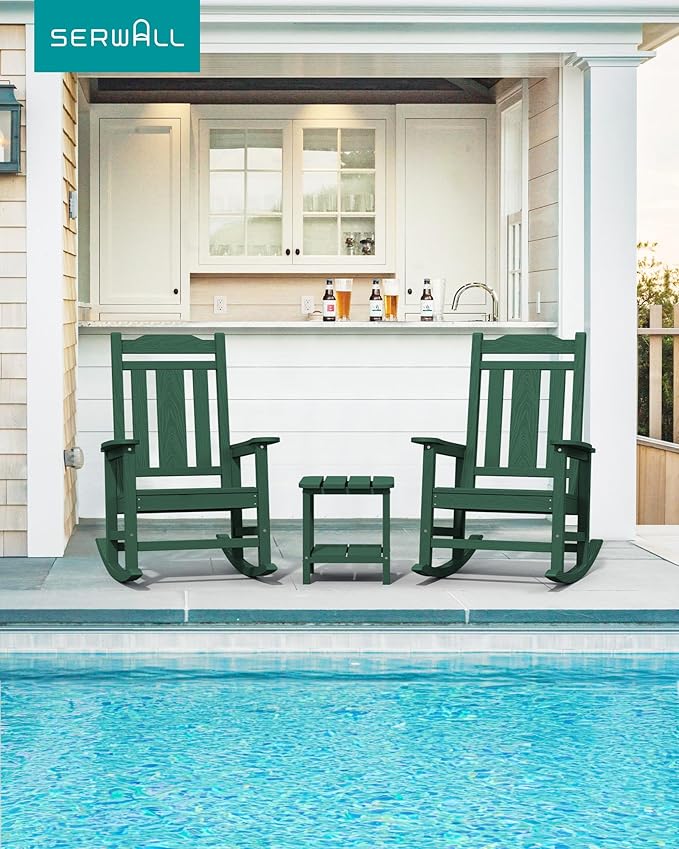 SERWALL HDPE Outdoor Rocking Chair Set of 4, Patio Rocking Chairs Set, Rocking - Image 2