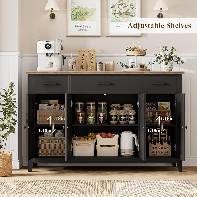 HORSTORS 55" Buffet Cabinet, Modern Farmhouse Sideboard Buffet - Image 5
