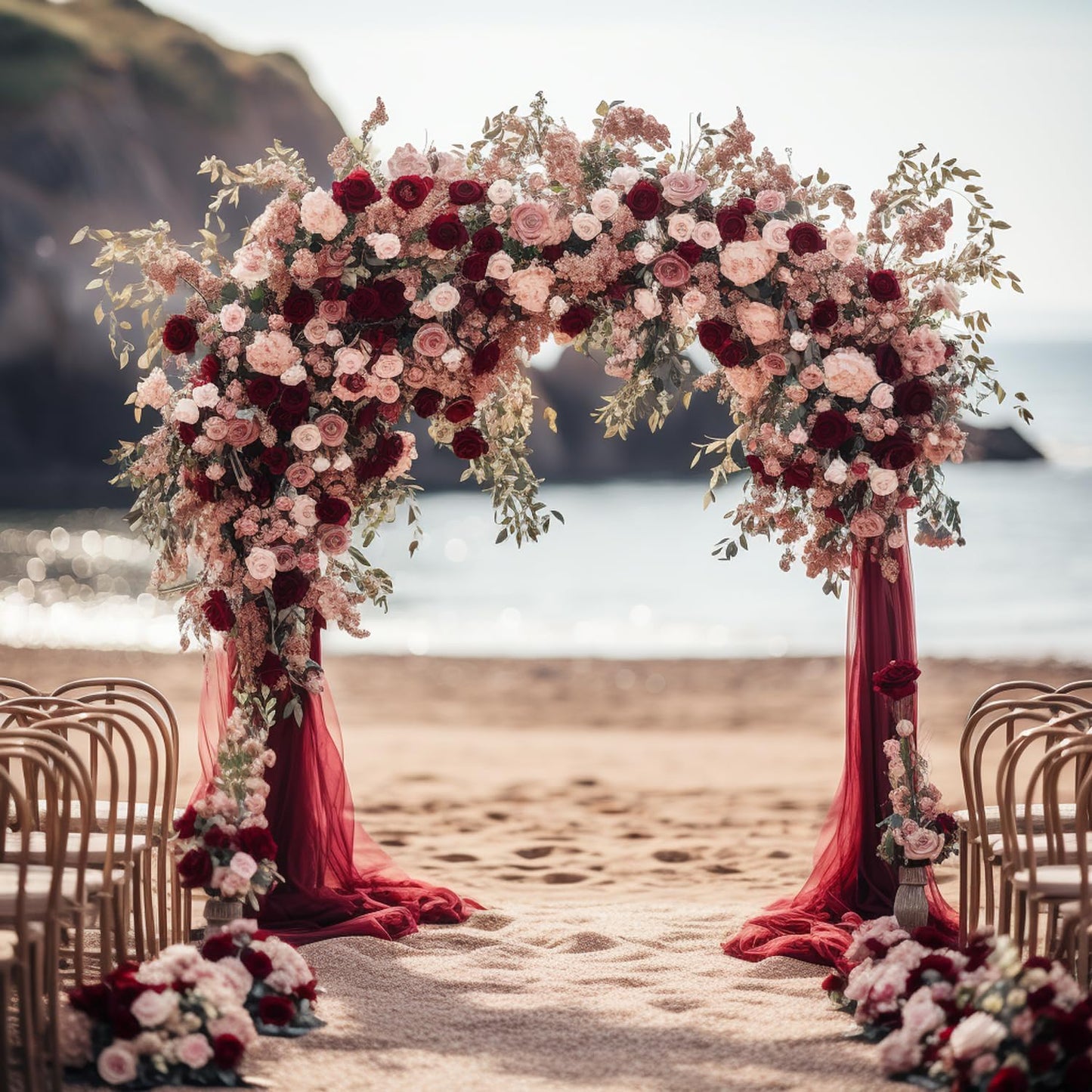 Wokceer Wedding Arch Draping 2 Panels 28.7" x 20FT Burgundy Sheer Fabric Backdrop for Ceremony, Birthday Party, Bridal Shower Decoration