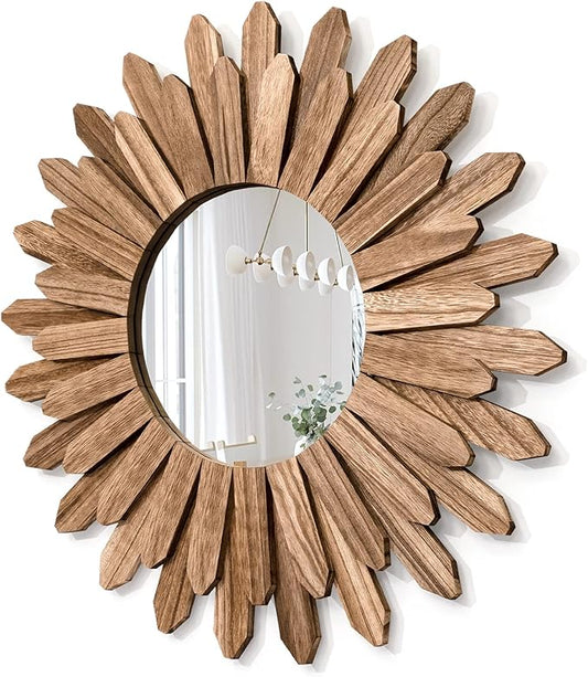 Honiway Mirror Wall Decor 21 inch Rustic Wood Boho Aesthetic Mirror by Honiway