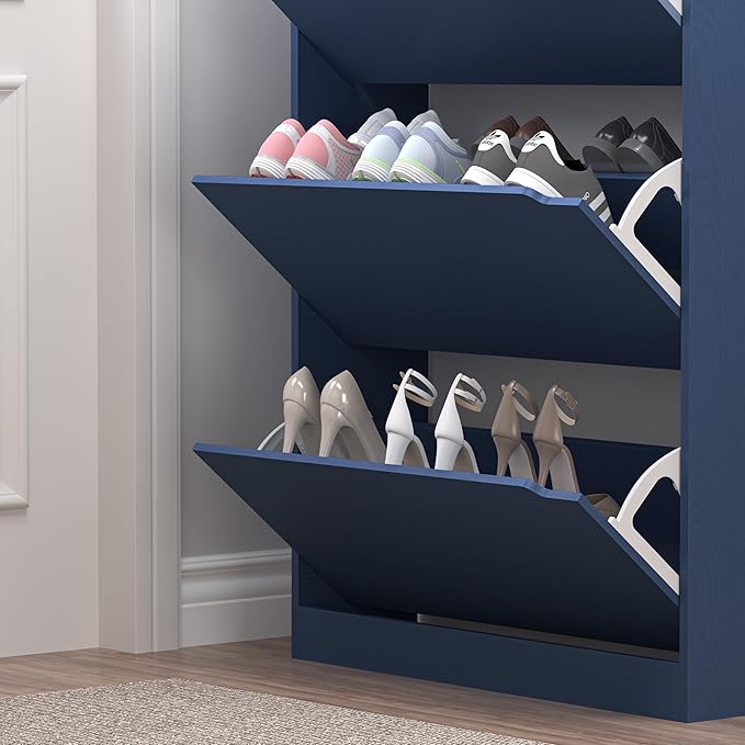 BORNOON Shoe Cabinet with 3 Flip Drawers, Hidden Wood Shoe Cabinet, - Image 6
