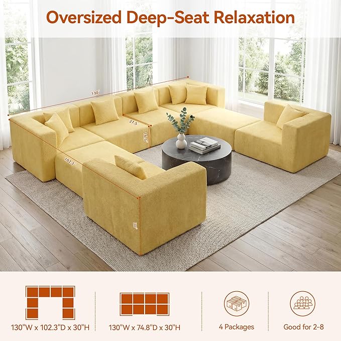 MONVANE Modular Sectional Sofa, Oversized 8 Seat Convertible U Shaped Couch - Image 3