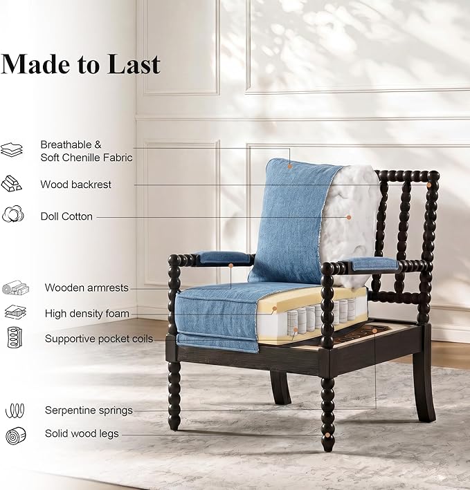 DUHOME Linen Fabric Spindle Accent Chair - Image 5