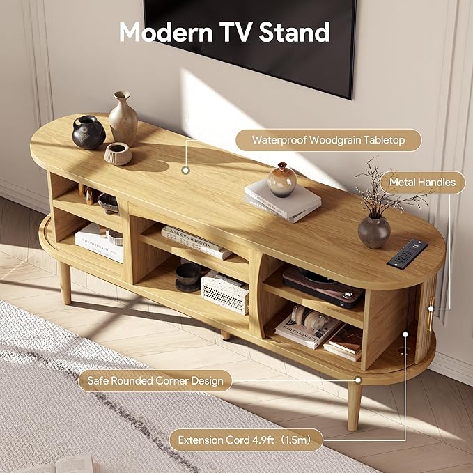 Decofy Mid Century TV Stand for TVs up to 65 Inches, Entertainment Center - Image 6