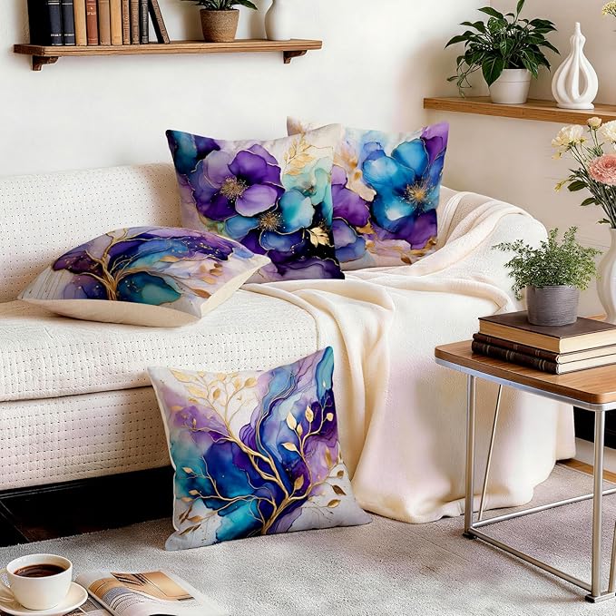 OBSEDE Decorative Throw Pillow Covers Set of 4, 18x18 Inch Purple and Blue - Image 9