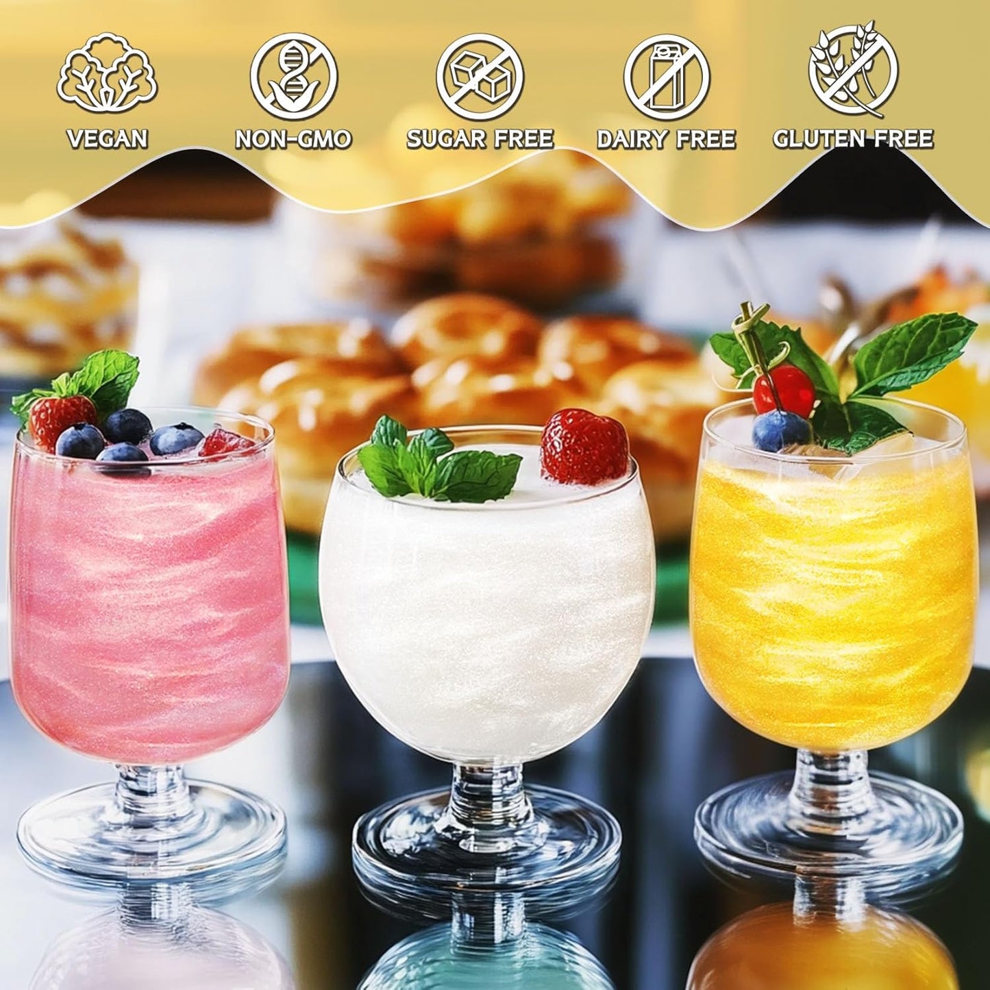 Edible Glitter - 15 Popular Colors Edible Glitter for Cocktails, Food Grade Luster Dust, Iridescent Shimmer Powder for Cake Decorations, Drinks, Baking, Dessert - 3 Particle Sizes - 5g/Bottle