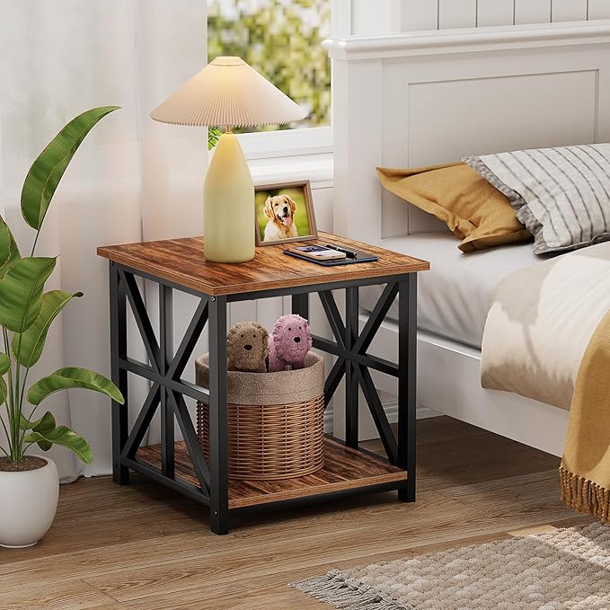 GreenForest End Table with 2-Tier Storage Shelf, 19.7 inch Side Table - Image 9