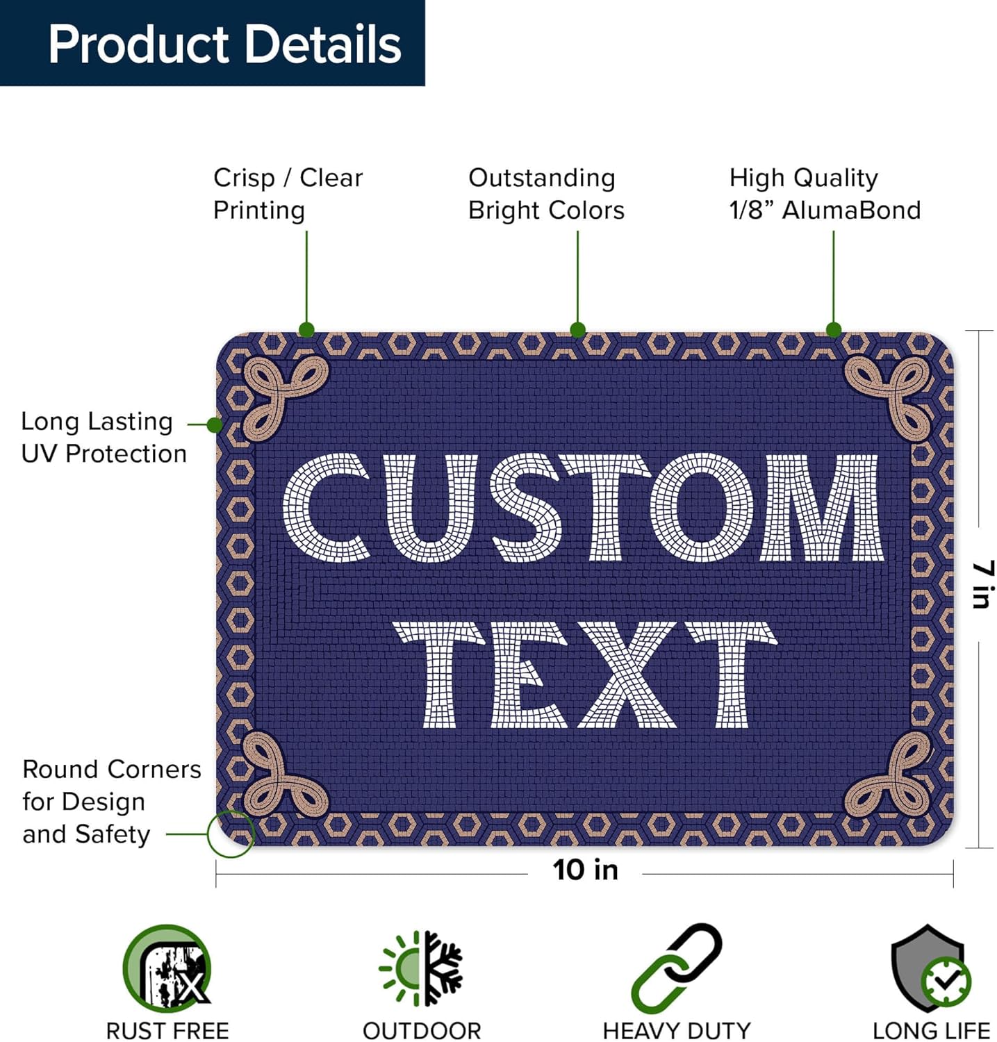 Custom Sign, Custom Street Sign, 11 Font Colors, 13 Font Styles, 4 Hole Options, 22 Sizes, 7x10 Inches, Rust Free DiBound, Fade Resistant, Made in USA by My Sign Center (Fauxsaic 1)