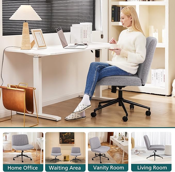 OLIXIS Criss Cross Chair with Wheels Wide Cross Legged Office Desk Vanity Chair - Image 8