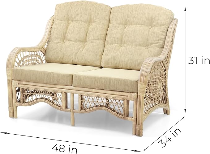 Malibu Lounge Loveseat Natural Color, Sofa Natural Rattan Wicker Handmade Design - Image 2
