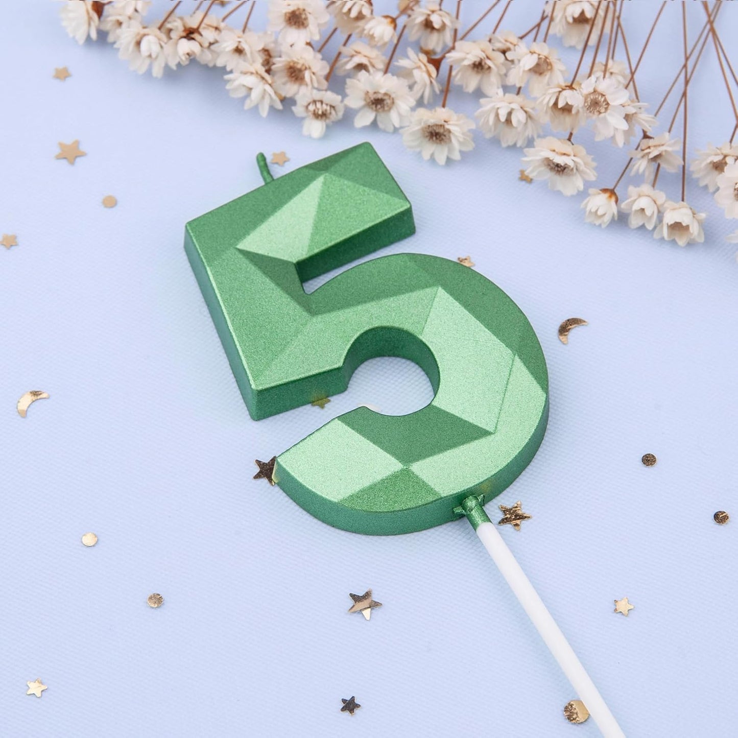 PHD CAKE 2.76 Inch Crystal Green 5 Number Cake Candle, Numeral Birthday Candles, Green Number Candles, Party Celebration