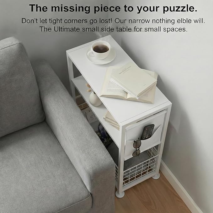 Skinny Side Table with Storage, 3 Tier Slim Side Tables - Image 11