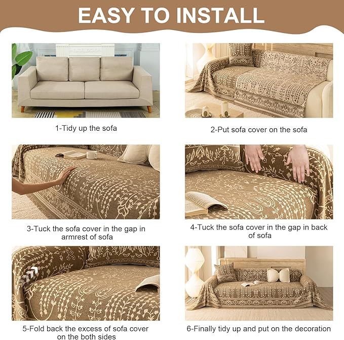 VClife Vintage Floral Bohemain Couch Cover, Soft Breathable Chenille Sofa Cover - Image 8