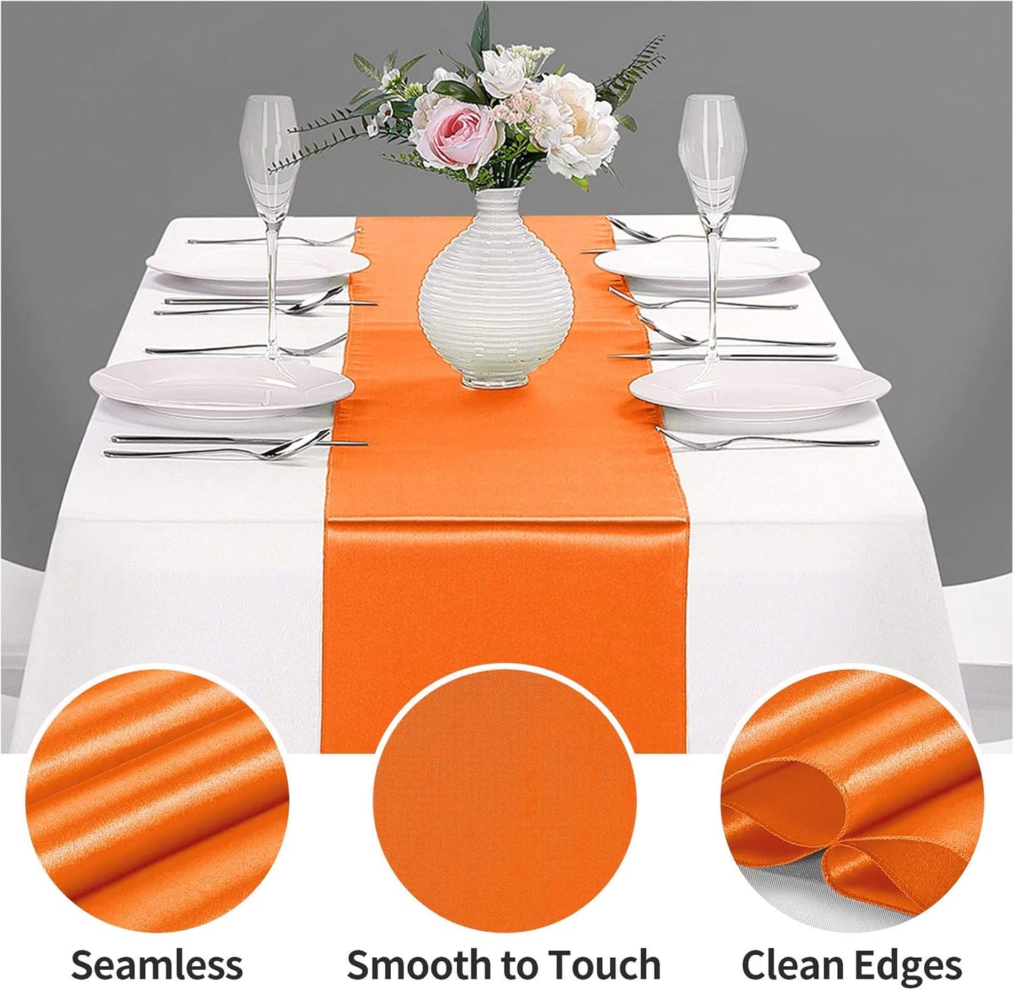 10-Pack Satin Table Runner Orange 12 x 108 inches Long, Table Runners for Wedding, Birthday Parties, Banquets Decorations（10 Pack, 12x108 Inch, Orange）
