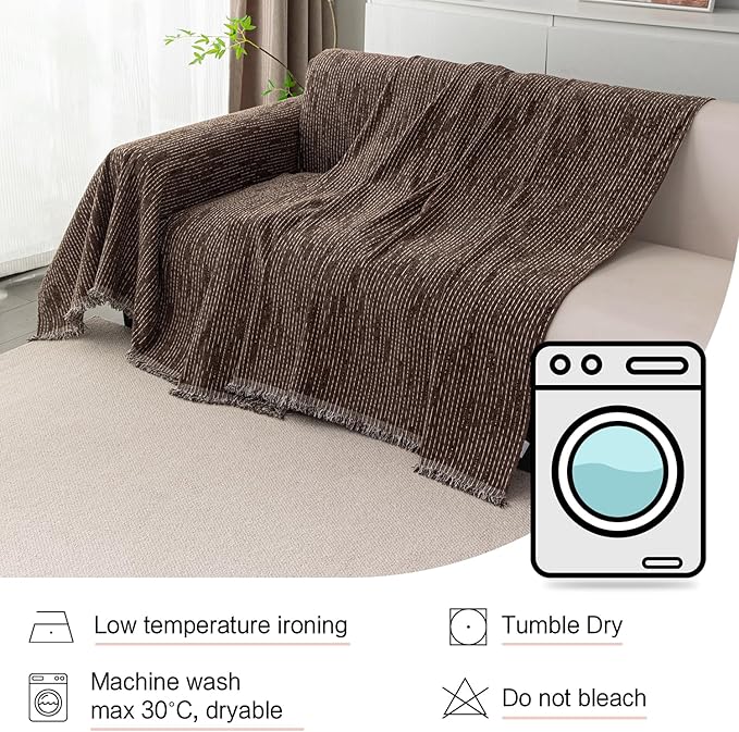 MYSKY HOME Boho Couch Cover Deep Chocolate Sofa Covers Washable, Farmhouse Sofa - Image 6