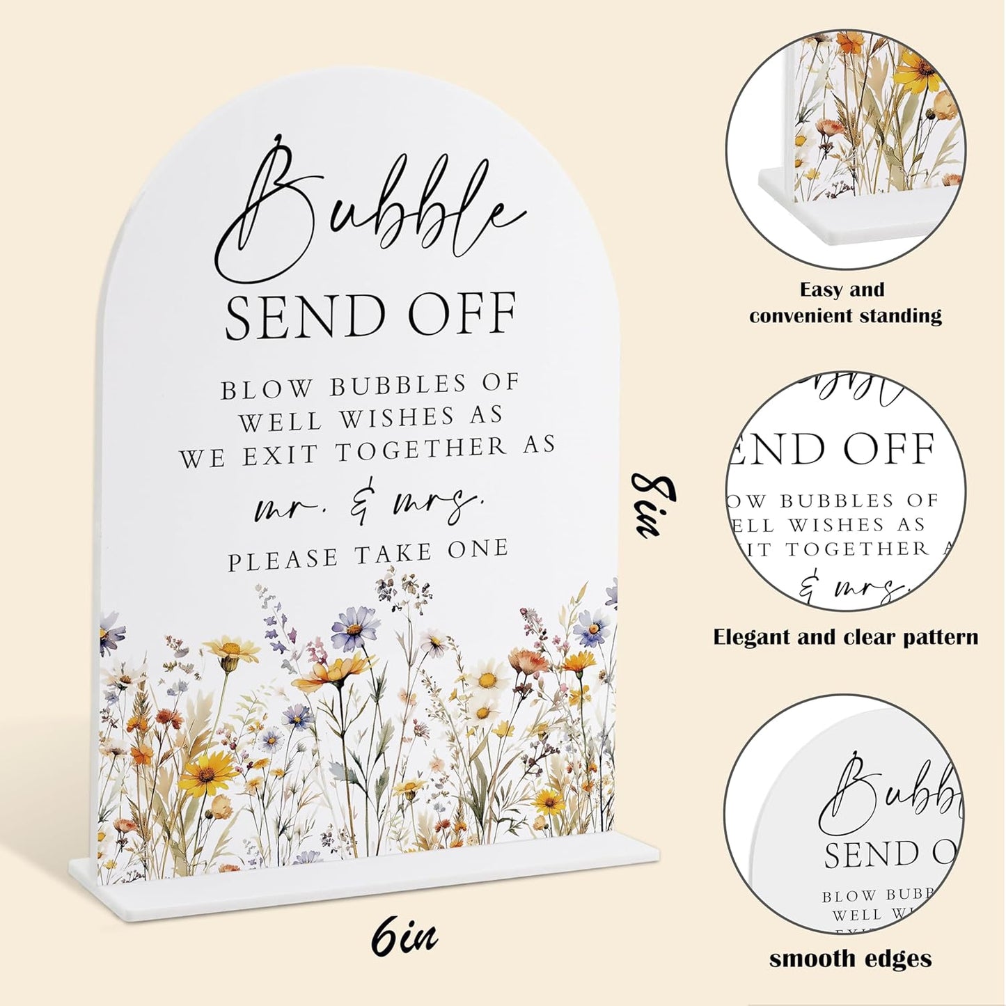 Wedding Signs for Ceremony and Reception, Boho Floral Acrylic Bubble Send Off Sign, Wedding Signage with Stand, Bridal Shower Table Centerpieces, Supplies for Engagement Reception and Event Party, 29