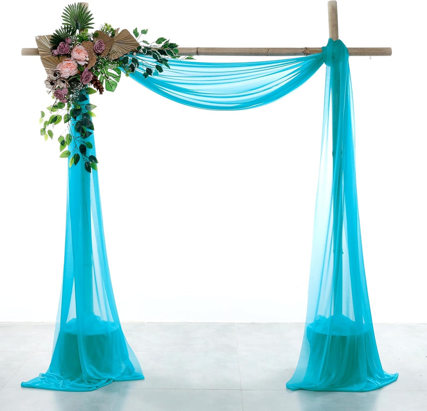 VDS Pack of 2 Panel (30 Inch X 20 Feet) Wedding Arch Draping Fabric Sheer Chiffon Fabric Drapery for Wedding Ceremony Reception Swag Backdrop Canopy Chuppah ARBO Altars Decoration (Peacock Blue)