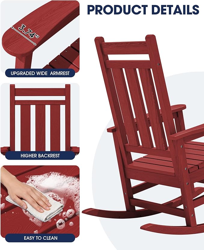 KINGYES Oversized Outdoor Rocking Chair Set of 2, All-Weather Patio Rocking - Image 7