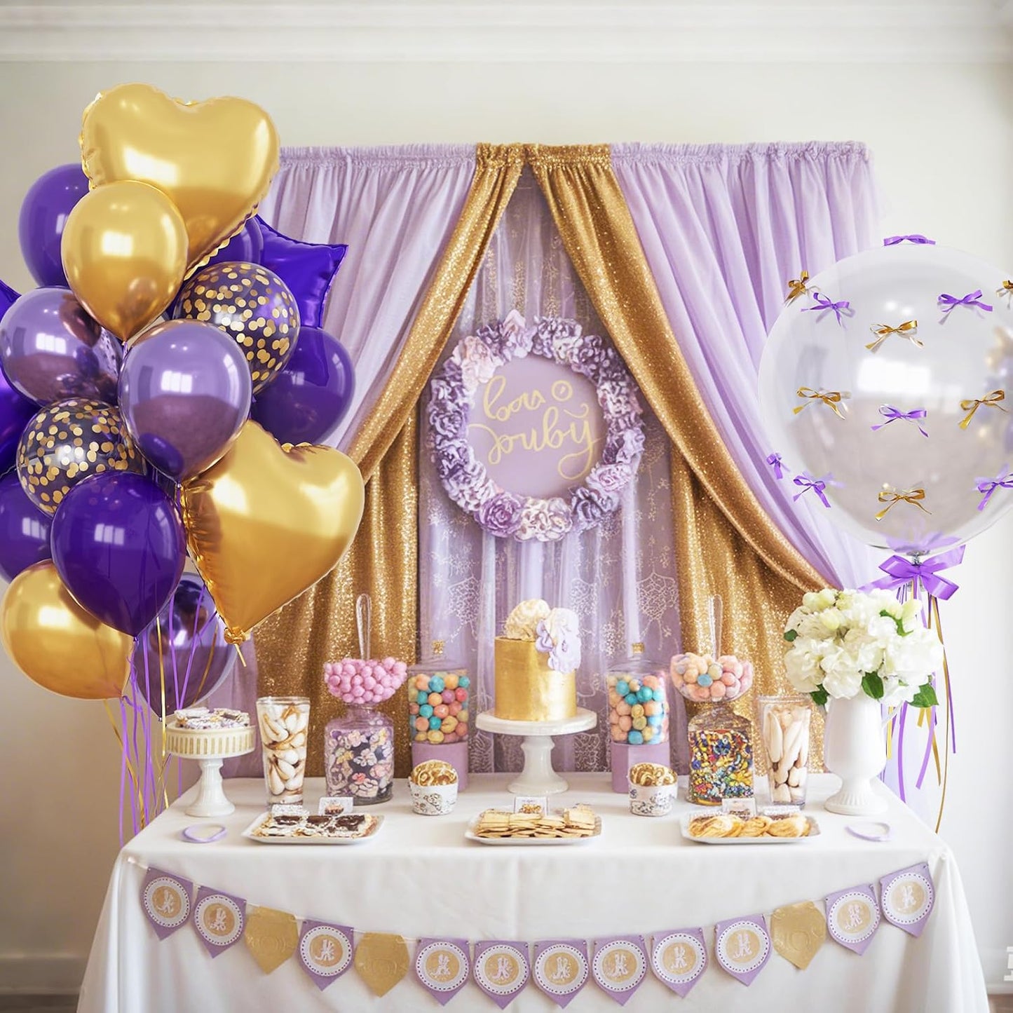 Purple and Gold Balloons Heart Star Mylar Balloon, Metallic Royal Dark Purple and Gold Party Decorations 18 in Star Heart Shape Balloon as Graduation Prom Mardi Gras Birthday Party Supplies Decor