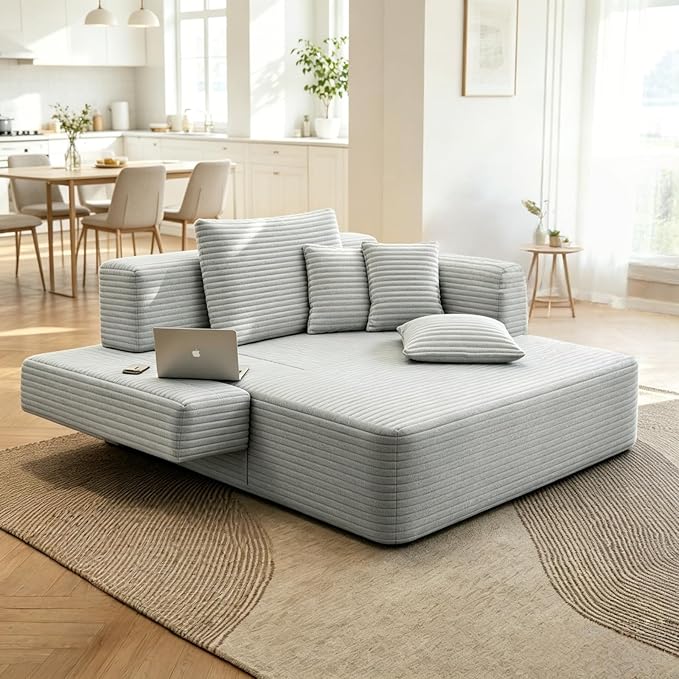 Oversized Boneless Chaise Sofa Bed, Corduroy Chaise Lounge Chair Indoor - Image 9