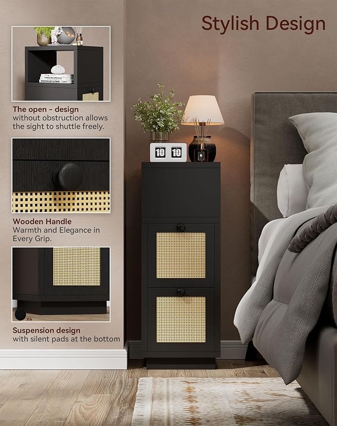 YMYNY Rattan Nightstands Set of 2, Boho Bedside Table - Image 5