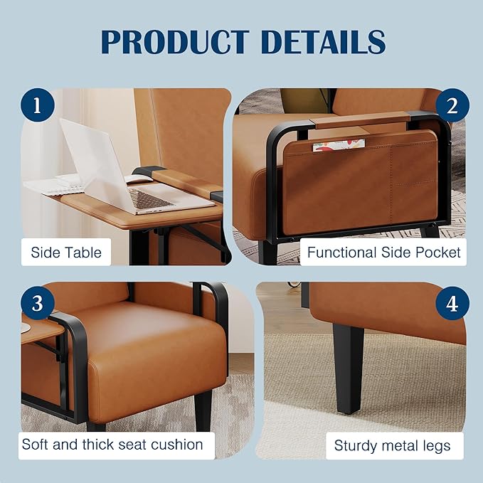 Andeworld Modern Brown Accent Chair, PU Leather Upholstered Armchair Side Chair - Image 4
