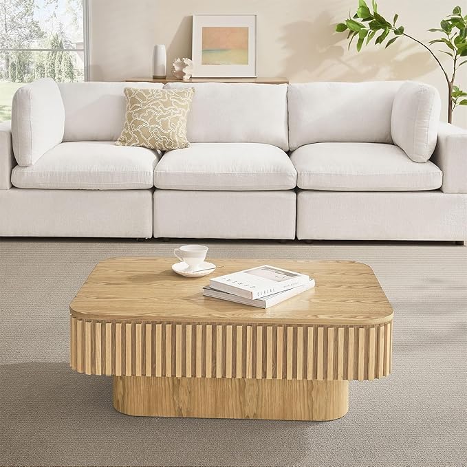 Lift Top Coffee Table for Living Room, Rectangle Handmade Solid Wood Strips - Image 2