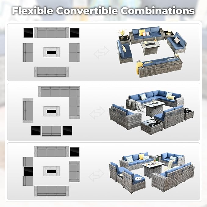 ovios 13 Pieces Patio Furniture Set, Outdoor Wicker Sectional Sofa - Image 2