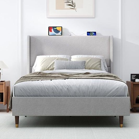 MALOL Full Size Bed Frame with Upholstered Headboard, Linen Fabric Platform Bed by MALOL