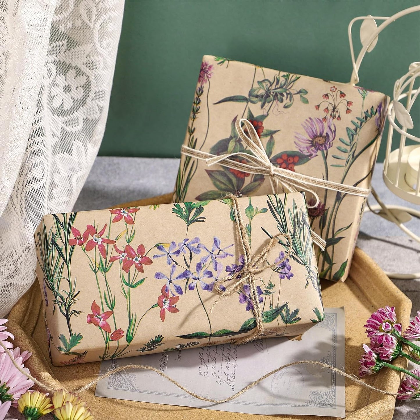 RUSPEPA 30" X 100' Wildflower Floral Wrapping Paper Large Kraft Paper Roll for Women, Jumbo Roll, Herbal Kraft Wrapping Paper for Christian Gifts, Birthdays, Weddings, Bridal Shower and Engagement