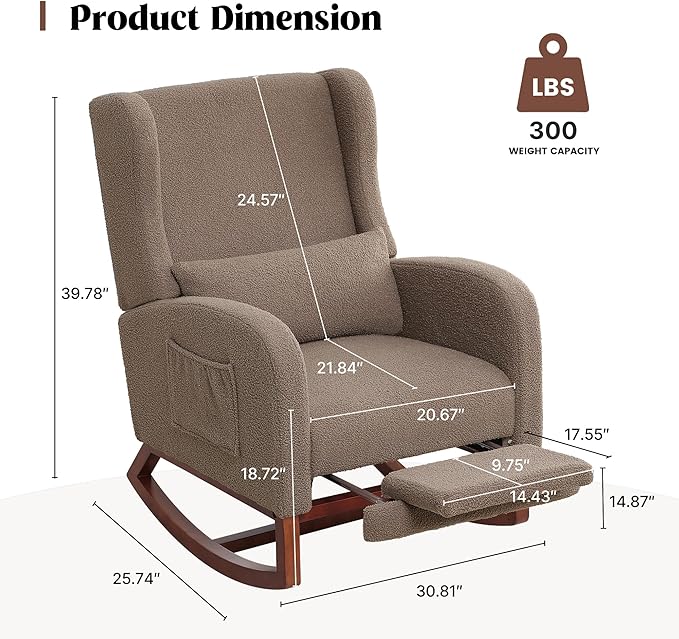 HCHAIRH Rocking Chair with Foot Rest, Teddy Wingback Nursery Rocking Chairs - Image 2
