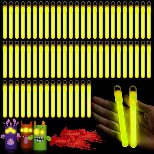 Lewtemi 50 Set 4'' Glow Sticks Bulk, Hallowee Glow in The Dark Party Supplies, Emergency Light Sticks with Lanyard, for Birthday, Light up, Neon, Halloween Theme Party Favors