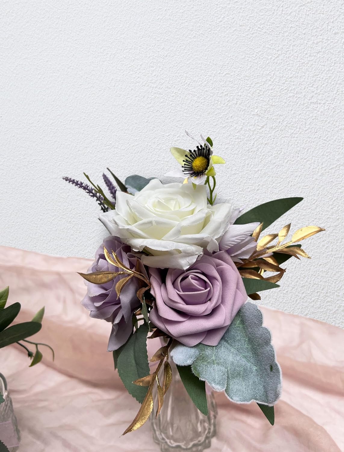 CherishedMoments Set of 6 Assorted Flower Centerpieces Mini Floral Wedding Flowers Set for Wedding Table Centerpieces Decoration, Purple Bouquets and Home Decor