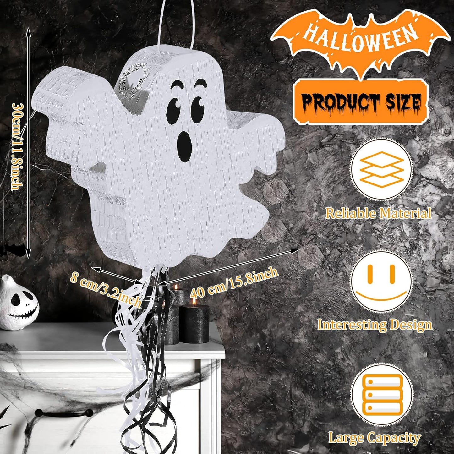 Leitee Halloween Pinatas Spooky Ghost Pinata Halloween Mexican Pinatas for Kids Boys Girls Birthday Party Carnival Festival Decor Supply, 15.8 x 11.8 x 3.2 Inch(Shock)