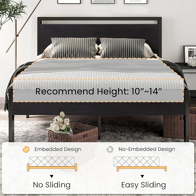 SHA CERLIN 14 Inch King Size Metal Platform Bed Frame - Image 7
