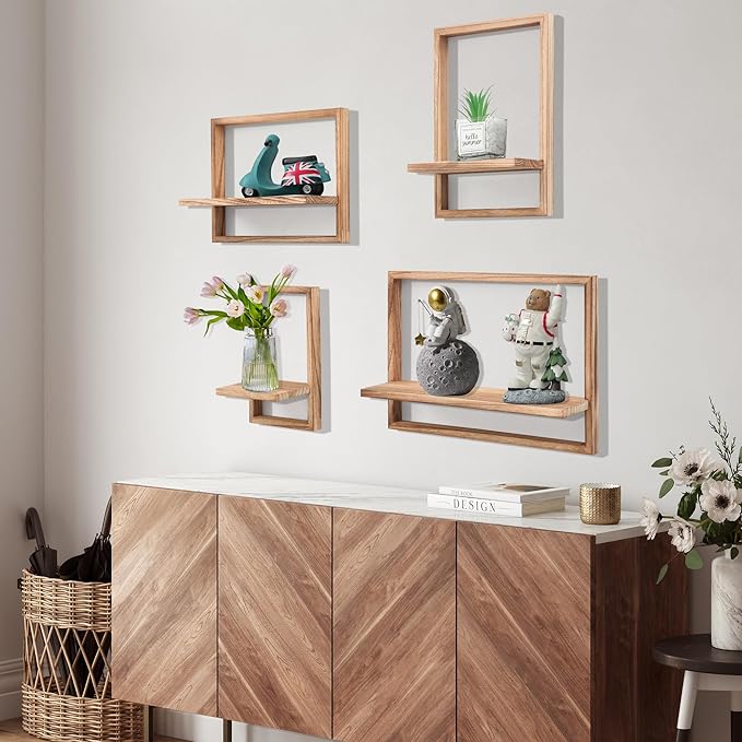 PHOENANCEE Square Floating Shelves, Framed Wall Shelf Decorative Set of 4 - Image 2