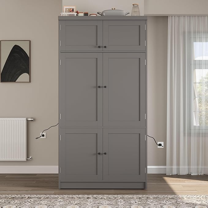 VilroCaz 80.1'' Tall Freestanding Kitchen Pantry Storage Cabinet Cupboard - Image 4