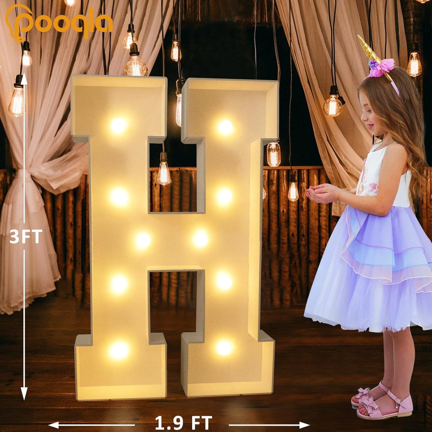 Pooqla 3FT Light Up Marquee Letters, Cool White and Warm White LED Large Lighted Marquee Birthday Decor, Giant Mosaic Letters Sign for Graduation Anniversary Wedding Party Decoration, Letter H