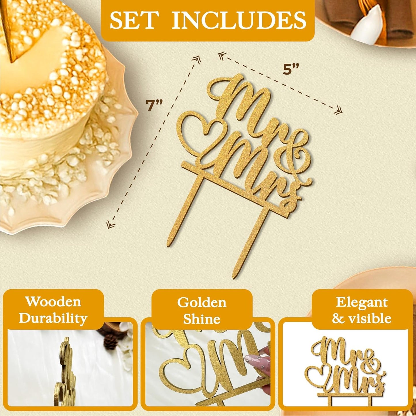 Rustic Wedding Cake Toppers Bride And Groom - Boho Mr And Mrs Cake Topper, Wood Mr And Mrs Sign For Engagement Bridal Shower Decor, Wedding Cake Decorations