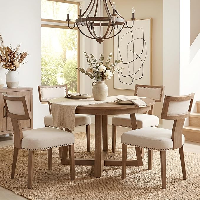 HNY Mid Century Modern Dining Chairs Set of 2, Farmhouse Linen Fabric - Image 8