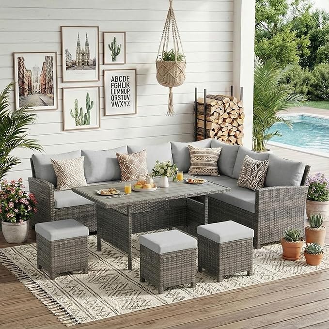 Wisteria Lane 7 Piece Patio Furniture Set, High Curved Back Wicker Outdoor by WisteriaLane