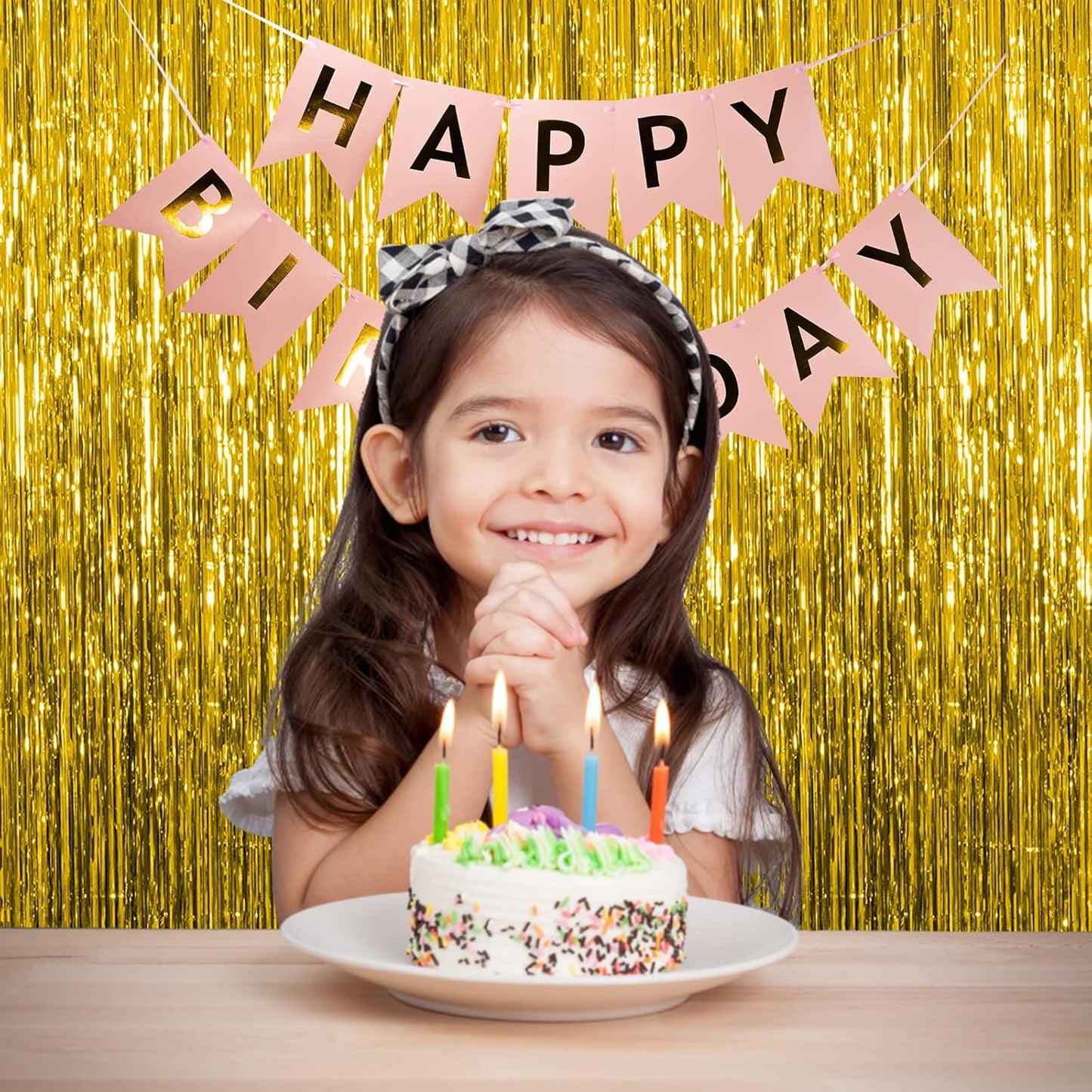 5 Pack Gold Fringe Curtain Backdrop Tinsel Streamers Birthday Party Decorations Christmas Photo Booth Backdrop Halloween New Year Graduation Baby Shower Theme Party Decorations