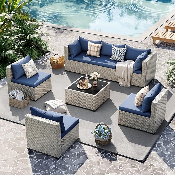 UDPATIO Outdoor Patio Furniture Set, 7 Piece Modular Sectional Sofa - Image 5