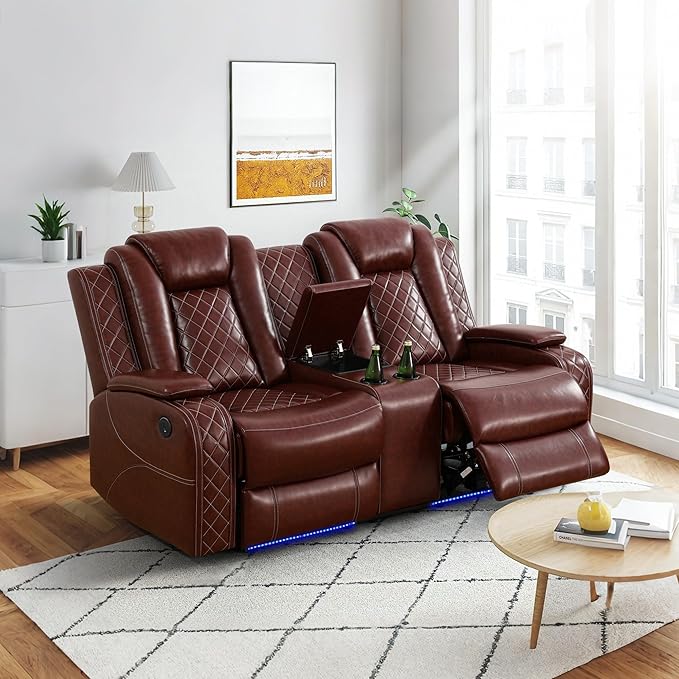 Power Recliner Sofa Set with LED Lights, 2 Manual Recliner 1 Seat and a Loveseat - Image 4