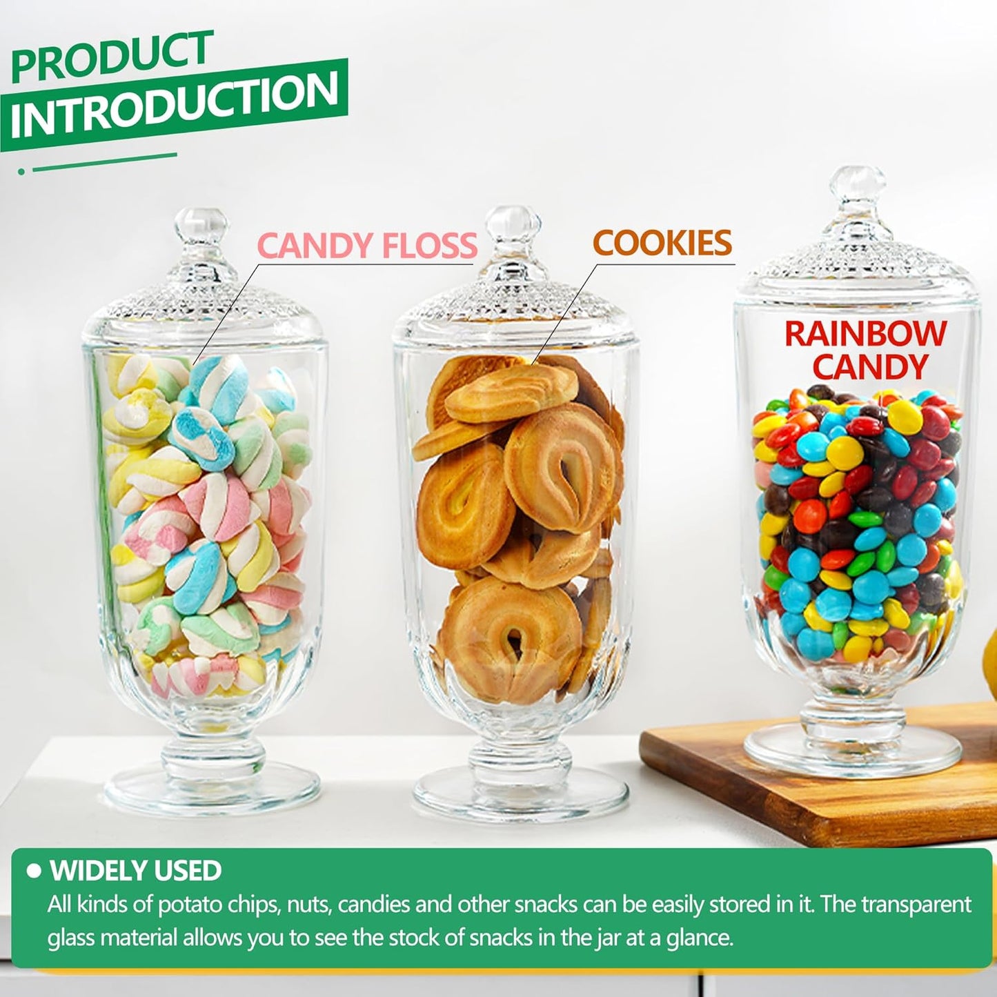 24oz Clear Glass Candy Jar with Lid Glass Cookie Jars Storage Decorative Jars for DIY Projects,Candy Buffet,Shower Favors