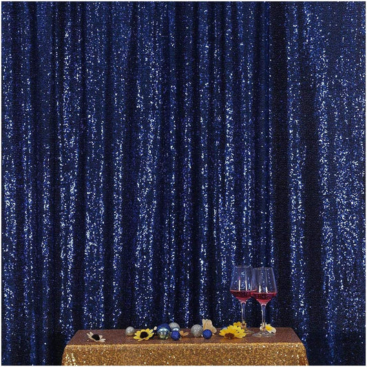 Poise3EHome 7FT x 7FT Sequin Photography Backdrop Curtain for Party Decoration, Navy Blue
